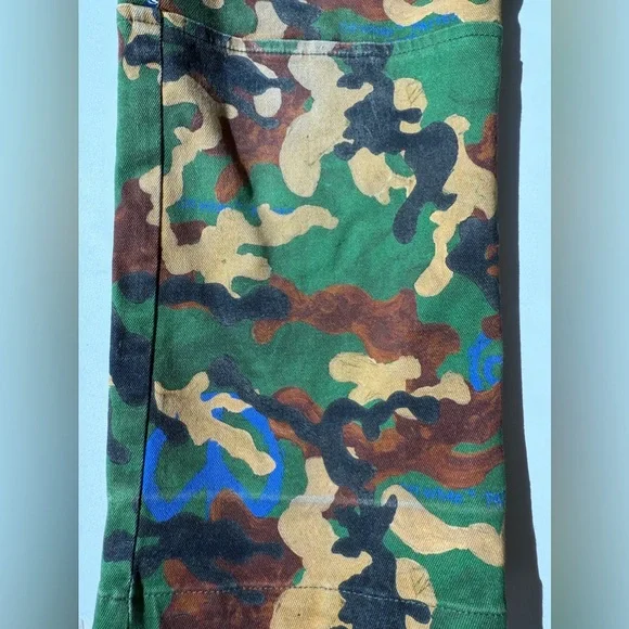 $505 Off White Kids Boys Camo Camouflage Print Khaki Cargo Pants Trousers Size 6